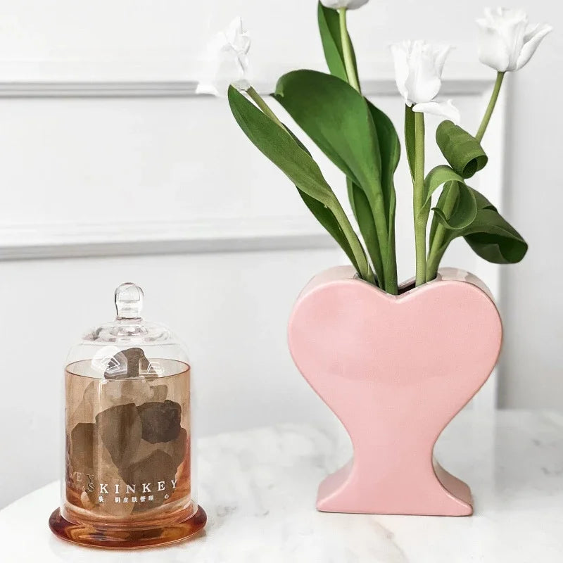 DecorBites™ Heart-shaped Pink Hearts Porcelain Vase - Handicraft Ornament & Home Decor