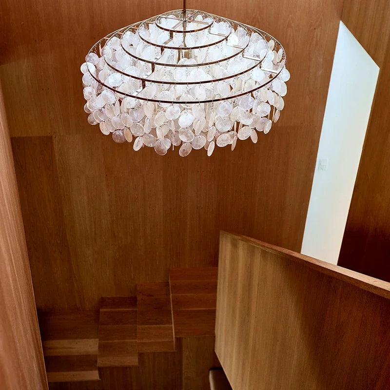 DecorBites™ Gold Chrome Metal Shell Chandelier for Restaurant Living Room Hotel Hall