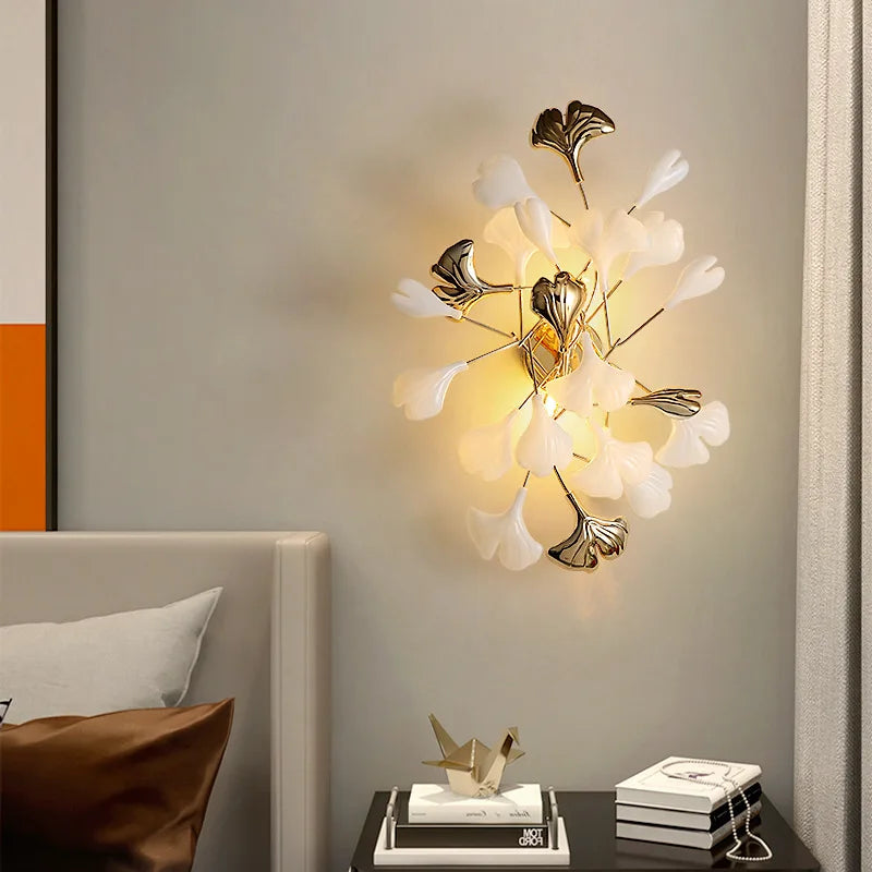 Lámpara de Araña de Ramas Doradas Decorbites™ con Hojas de Porcelana Luces Colgantes