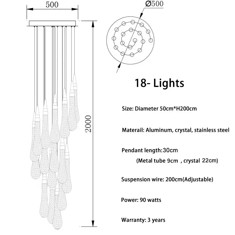 DecorBites™ Gold Crystal Chandelier: Elegant Staircase LED Lighting Fixture for Villa Lobby