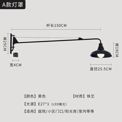مصباح حائطي أسود LED من DecorBites™ مزود بذراع متأرجح للديكور الخارجي في غرفة النوم والشرفة والممر