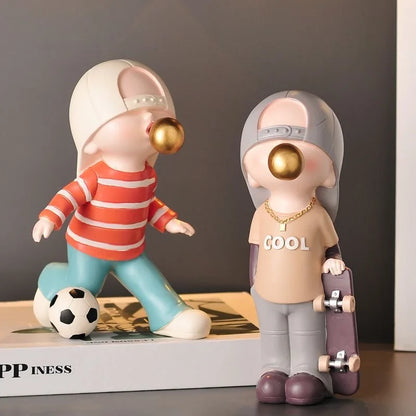 DecorBites™ Boys Sports Statues: Basketball, Football, Skateboarding. Children's Decor, Gifts, Sculpture.