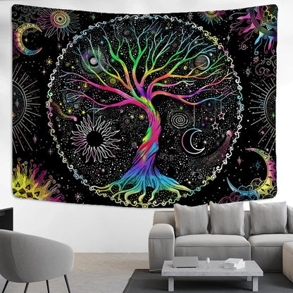 Tapiz abstracto del Árbol de la Vida para colgar en la pared de DecorBites™ - Arte psicodélico hippie
