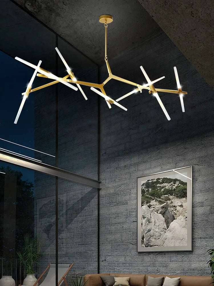 DecorBites™ Gold Branch LED Chandelier for Duplex Villa Staircase - Modern Indoor Lighting