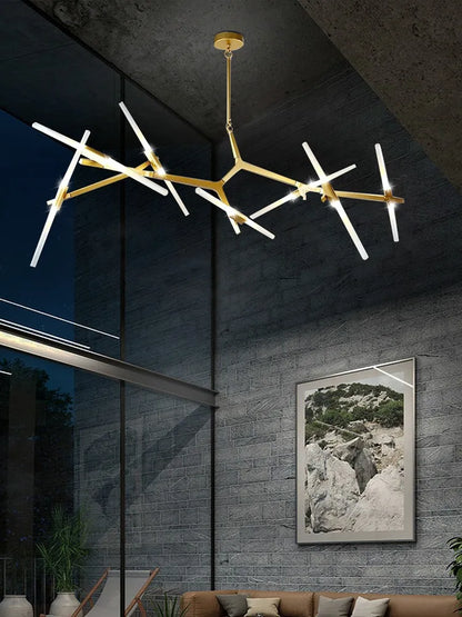 DecorBites™ Gold Branch LED Chandelier for Duplex Villa Staircase - Modern Indoor Lighting