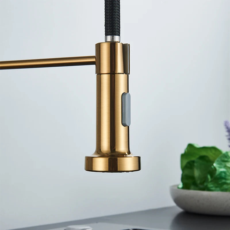 Brushed Gold Kitchen Faucet Pull Down