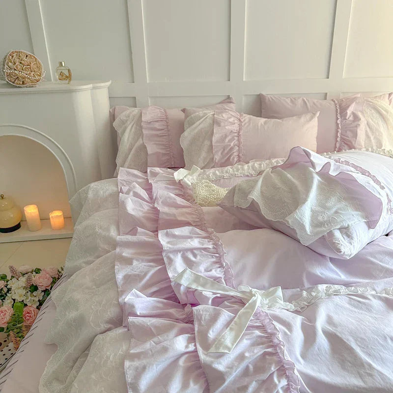 Decobites Korean Lace Ruffles Cotton Bedding Set - Sweet Girl Design