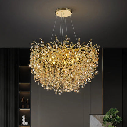 DecorBites™ Golden Dendrite Crystal LED Ceiling Chandelier - Luxe Living Room Lighting