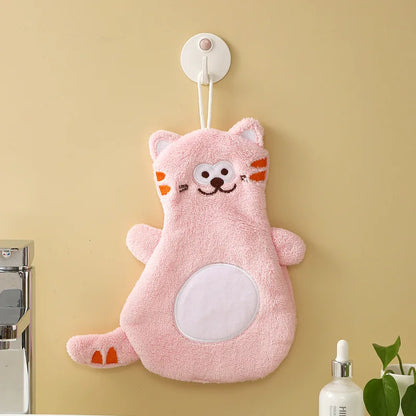 DecorBites™ Cartoon Cat Coral Velvet Hand Towels: Soft, Cute, Quick Dry Bath Towels
