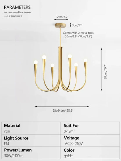 DecorBites™ Brass Chandelier: Stylish Pendant Lights for Dining Room, Living Room, Kitchen Island & Bedroom