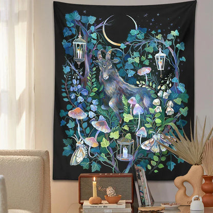 Decobites Moon Moth Garden Tapestry: Trippy Witchcraft Decor for Home, Dorm