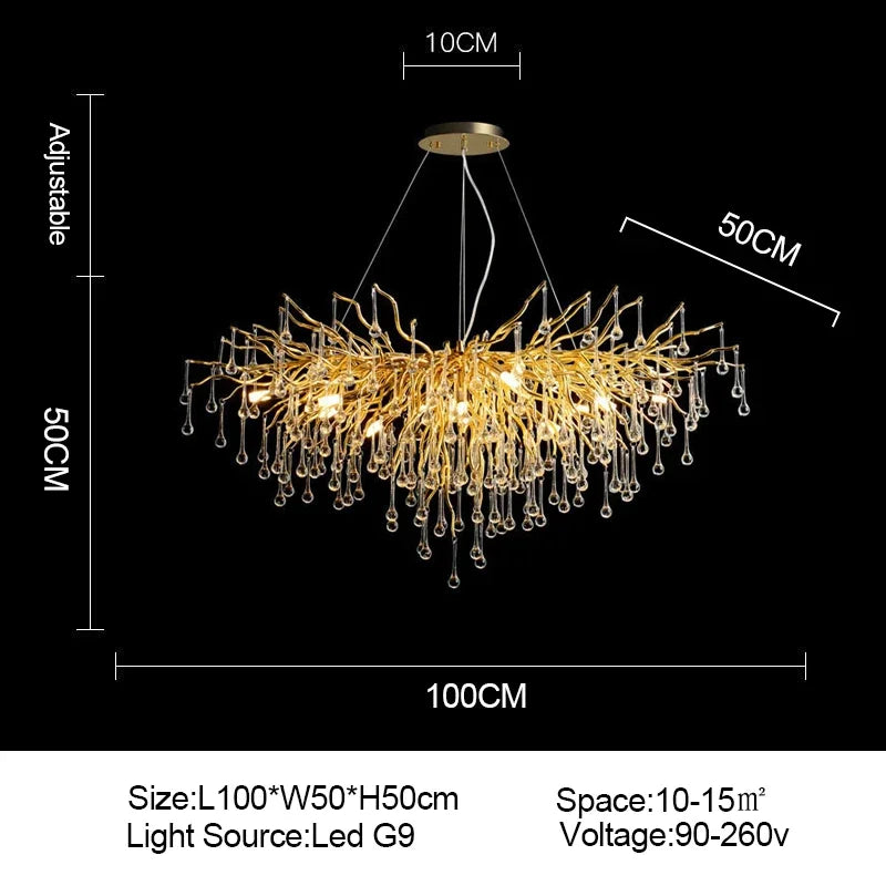 Gold Crystal Modern Chandelier L180cm Premium