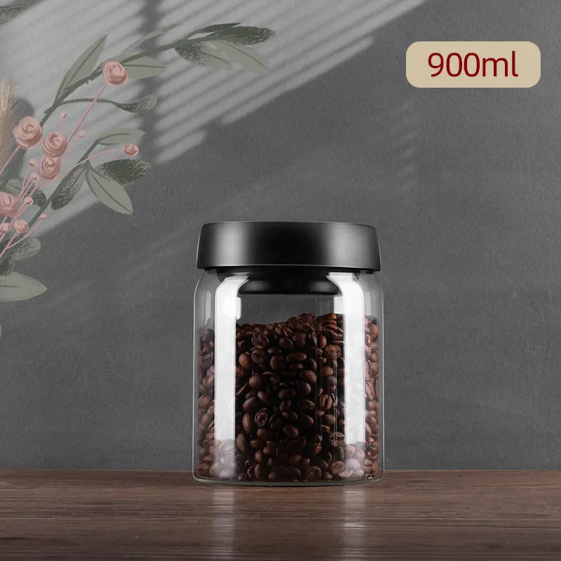 DecorBites™ Glass Vacuum Sealed Coffee Beans Canister Home Kitchen Food Storage Jar