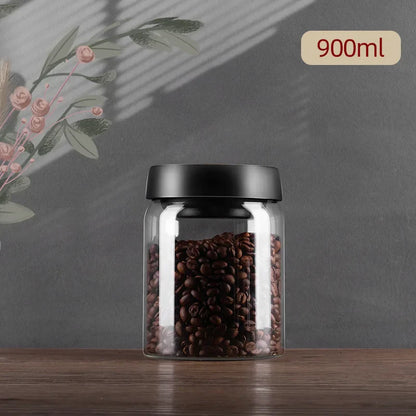 DecorBites™ Glass Vacuum Sealed Coffee Beans Canister Home Kitchen Food Storage Jar