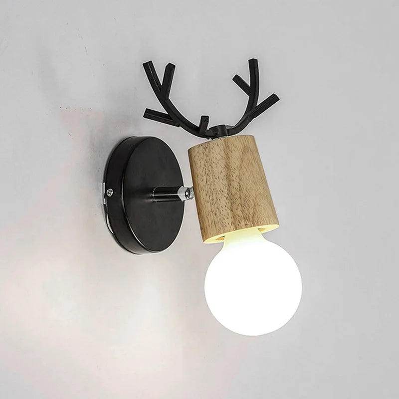 DecorBites™ LED Antlers Wall Lamp Wooden Nordic Vintage Modern Loft Bedroom Lighting E27