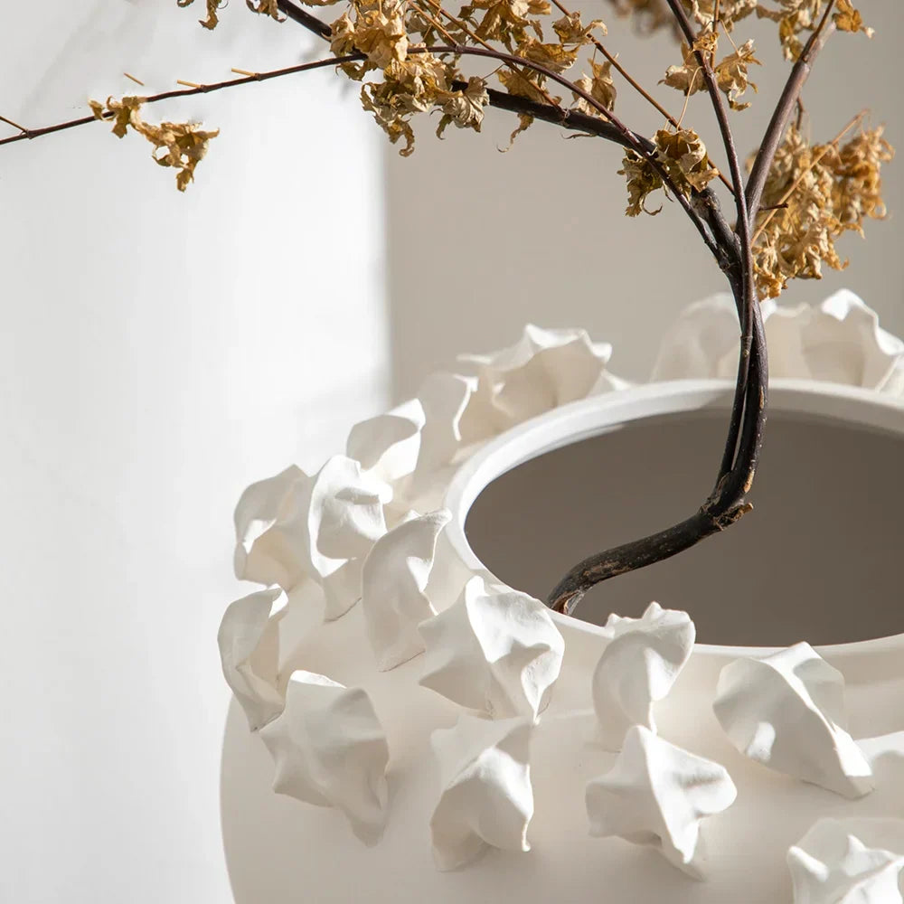 DecorBites™ Embossed Flower Vintage White Porcelain Vase - Home Decor Accent