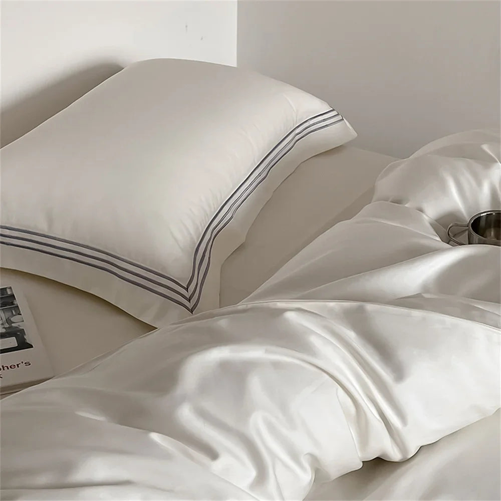 DecorBites™ 1200TC Embroidered Egyptian Cotton Bedding Set - 4pcs King Queen Solid Sheets