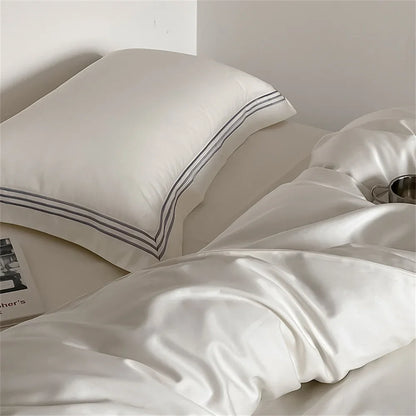 DecorBites™ 1200TC Embroidered Egyptian Cotton Bedding Set - 4pcs King Queen Solid Sheets