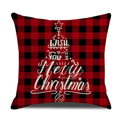 DecorBites™ Christmas Elk Pillowcase 45x45cm Farmhouse Red Letter Design