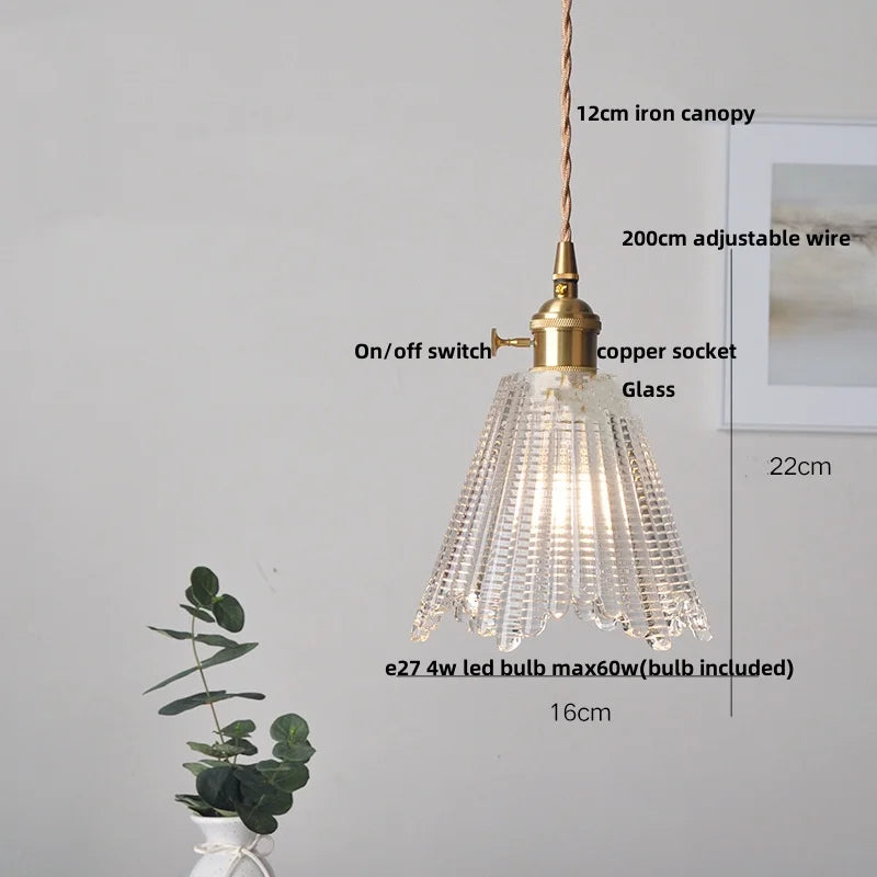 DecorBites™ Glass Copper LED Pendant Lamp with Wire Adjustment & Knob Switch
