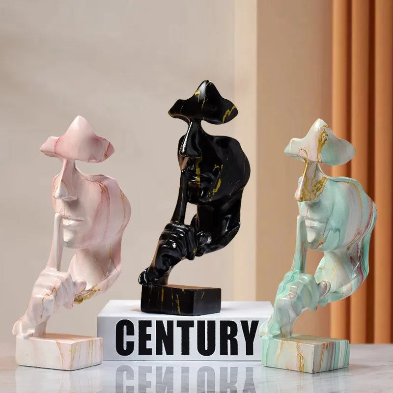 DecorBites™ تمثال تجريدي للوجه الذهبي الصامت مقاس 27 سم لديكور المكتب المنزلي العتيق