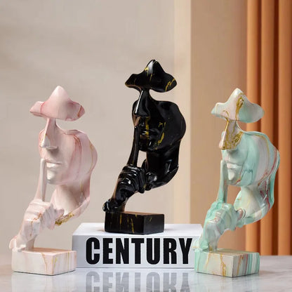 DecorBites™ تمثال تجريدي للوجه الذهبي الصامت مقاس 27 سم لديكور المكتب المنزلي العتيق