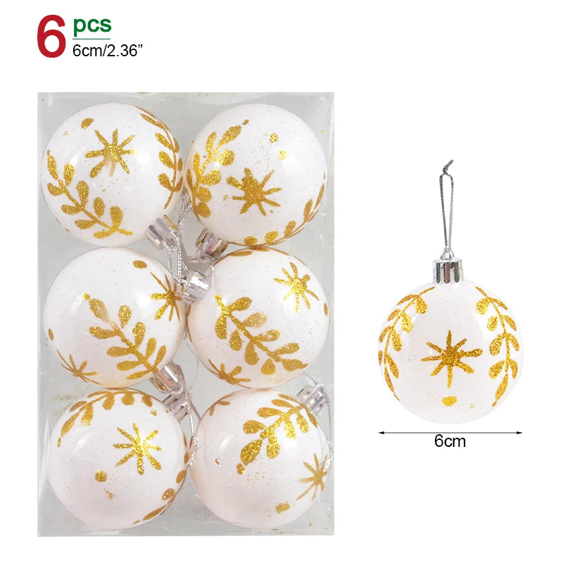 6Pcs/box 6cm Transparent Painting Christmas Ball New Year Xmas Tree Ornaments Decoration for Home 2023 Noel Navidad Gifts