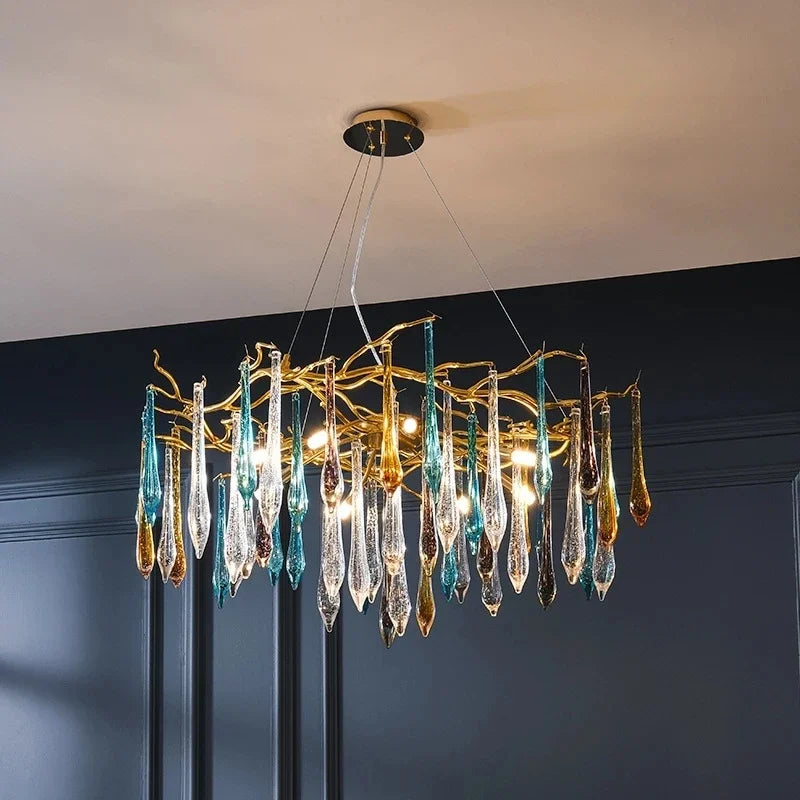 DecorBites™ Crystal Water Drop LED Chandeliers: Modern Luxury Branch Design for Living & Dining Rooms