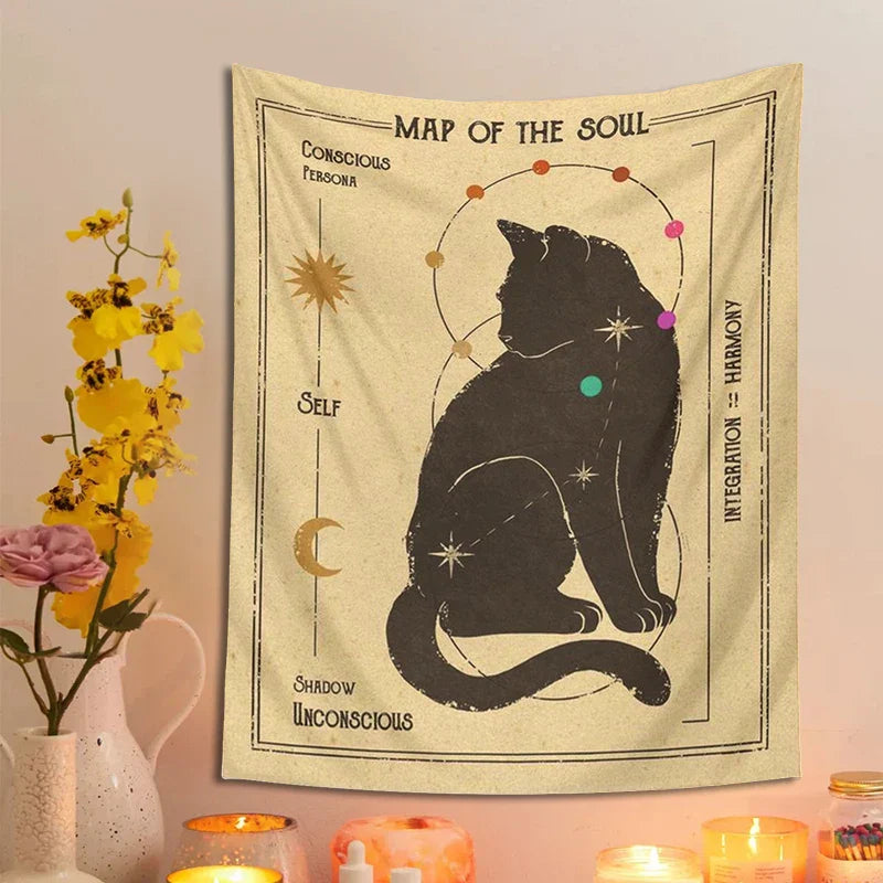 Boho Tarot Cat Tapestry for Kids Room Decor by Decobites