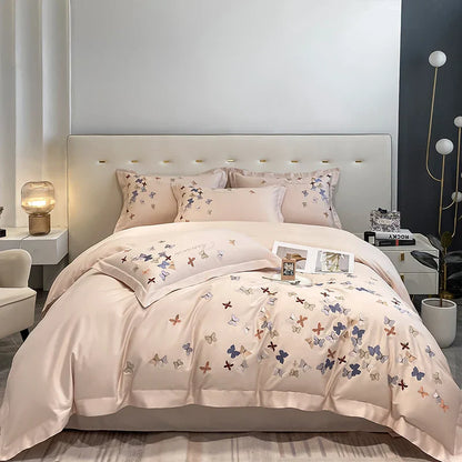 DecorBites™ Butterfly Embroidery Cotton Luxury Bedding Set - 4Pcs