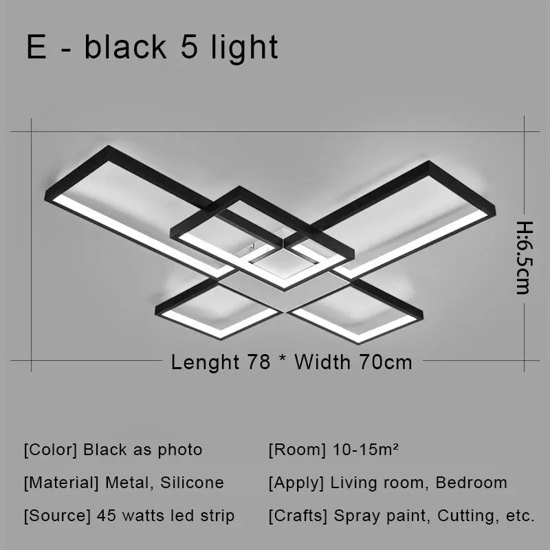 DecorBites™ Black LED Chandelier Ceiling Light Remote Control Fixture for Living Room, Bedroom & Kitchen