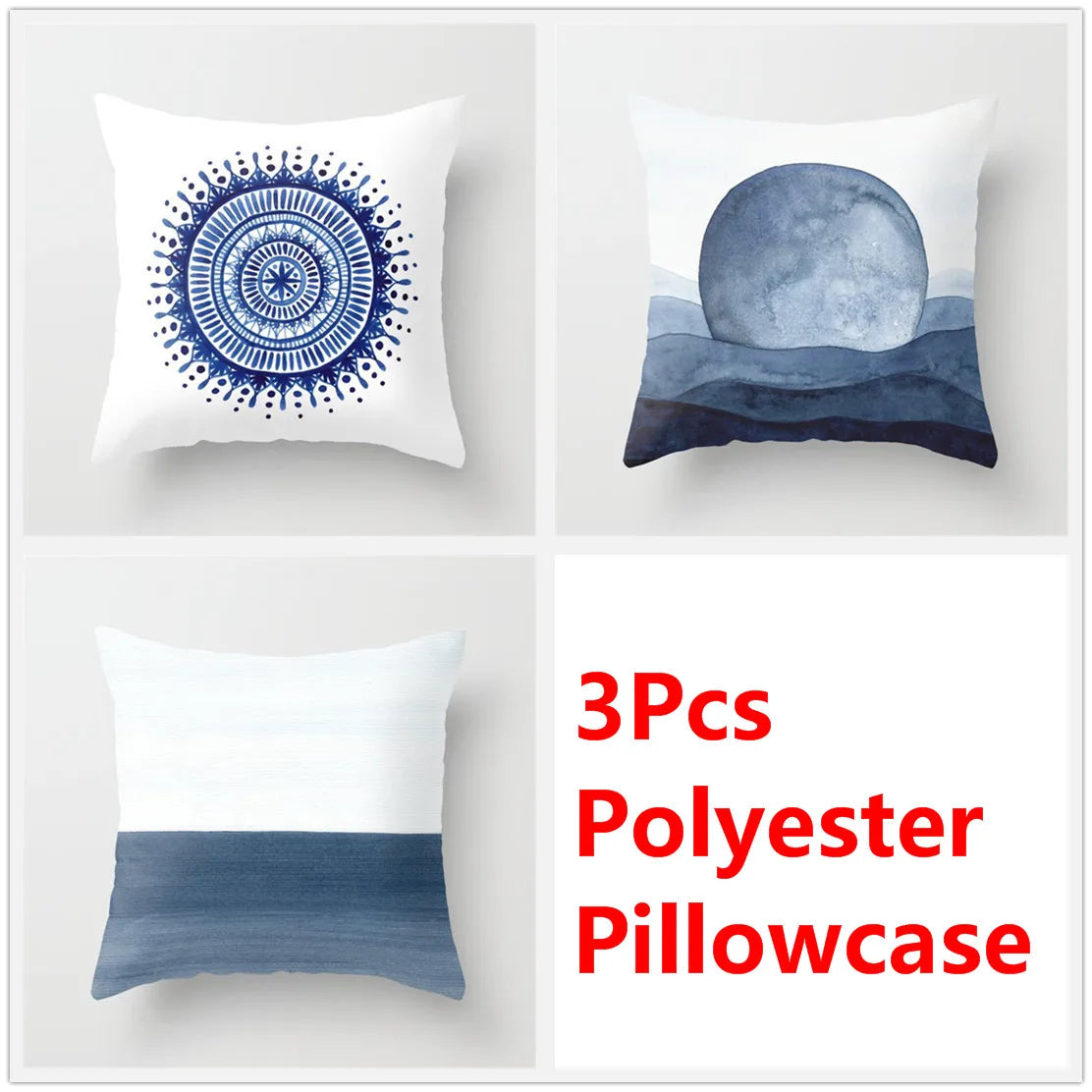 مجموعة أغطية وسائد DecorBites™‎ بنقشة زهور الحبر الأزرق - طقم ثلاثي من أغطية الوسائد للأريكة على الطراز الشمالي لتزيين المنزل