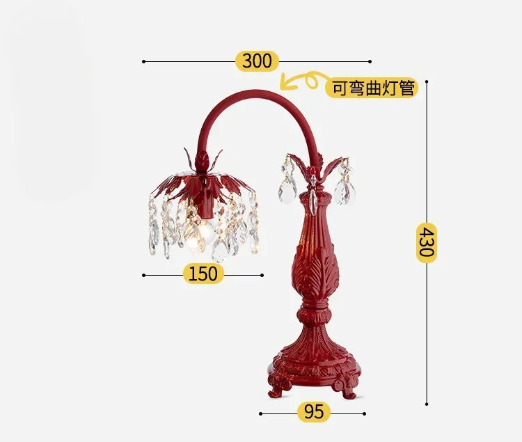 DecorBites™ Elegant Crystal Wedding Table Lamp | Red Wedding Room Bedside Ever-Burning Lamp
