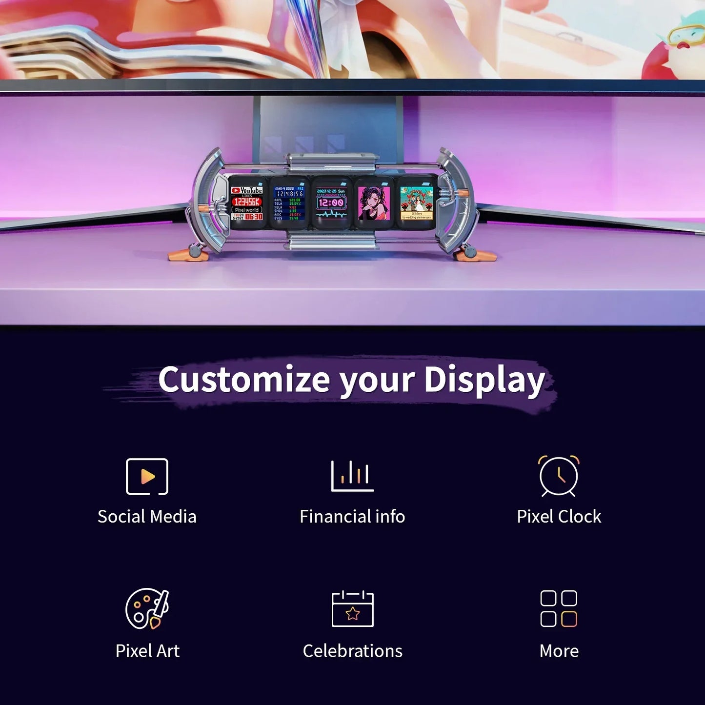 DecorBites™ Cyberpunk Pixel Art Clock with Smart WiFi Control and RGB LED Display