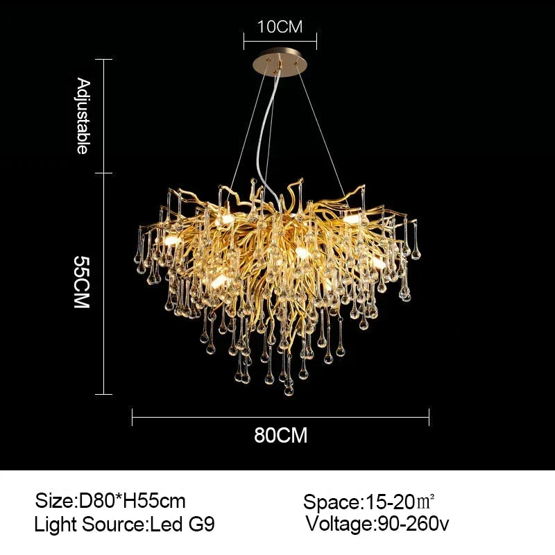 DecorBites™ Branch-shaped Golden Crystal Chandelier for Villa Bedroom and Living Room