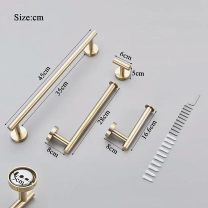 DecorBites™ Brushed Gold Bathroom Hardware Set: Towel Bar, Paper Holder, Robe Hook