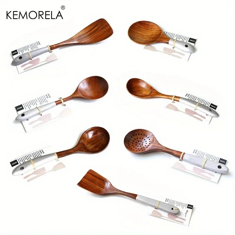 طقم أدوات طهي تايلاندية خشبية من ديكوربايتس™، ٧ قطع | أدوات مطبخ صديقة للبيئة