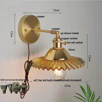 Decorbites™ Grüne Glas-LED-Wandleuchten mit Zugschalter - Vintage-Kupfer-Wandleuchte