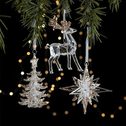 Christmas Decorations Sequin Acrylic Pendant Transparent Snowflake Butterfly Elk Xmas Tree Hanging Ornaments Merry Christmas