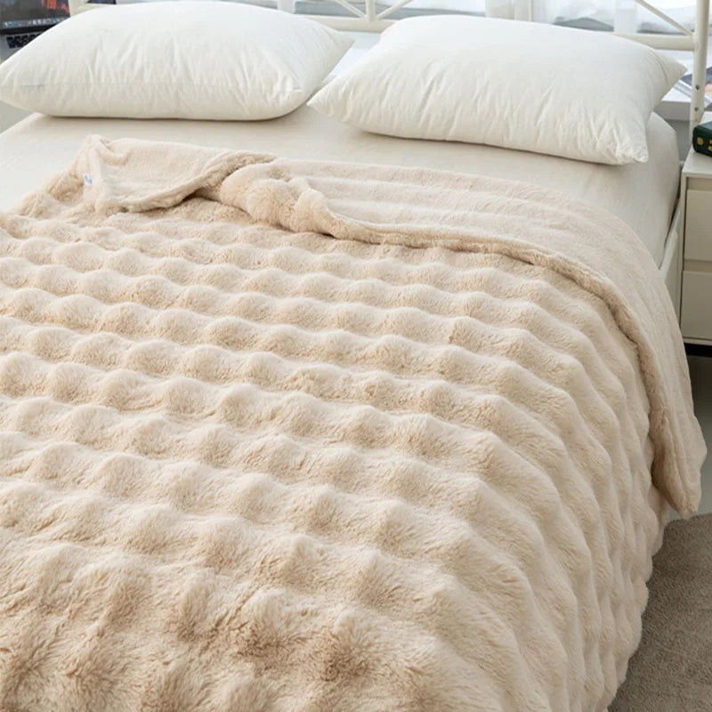 Manta de terciopelo DecorBites™ Cozy Faux Rabbit para siestas en la oficina – Tamaño individual, lujosa manta de lana de color liso