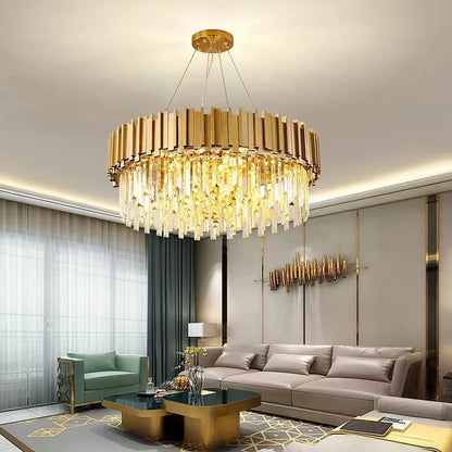 DecorBites™ Crystal LED Chandelier: Adjustable Metal Hanging Lamp for Living Room, Dining, Bedroom
