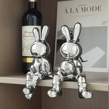 DecorBites™ Electroplated Rabbit Sculpture Set, Home Office Decor, Living Room Animal Statue