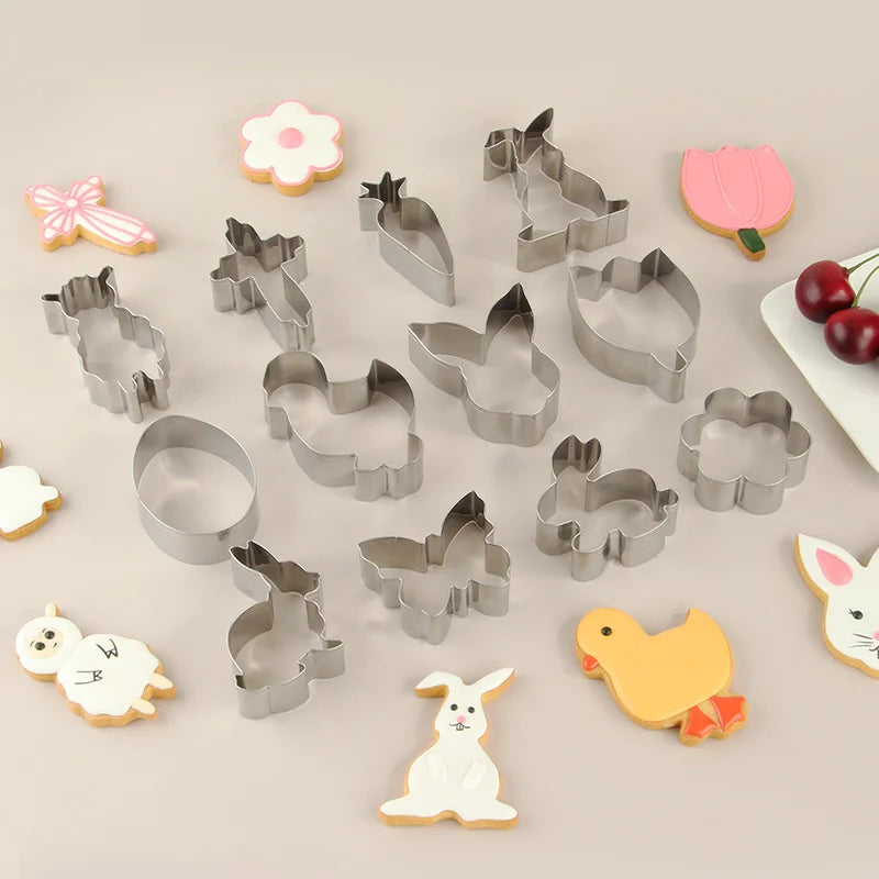DecorBites™ Easter Cookie Cutter Set for Kids Baking Party, Stainless Steel Mold - 12pcs
