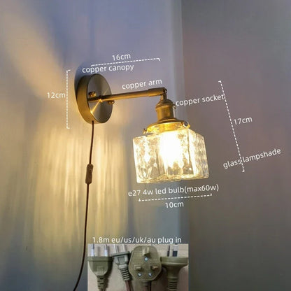 Lámpara de pared LED DecorBites™ de cobre y cristal, moderna luz de noche para pasillo.