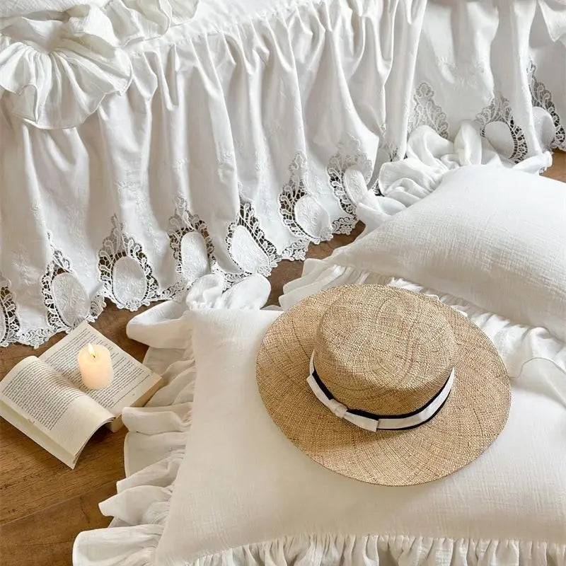 DecorBites™ 100% Cotton Ruffles Bedding Set with Double-layer Yarn and Soft Skin Friendly Texture