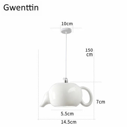 DecorBites™ Ceramic LED Pendant Lights: Nordic Teapot Design for Modern Living and Kitchen.