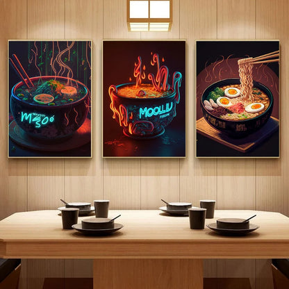 DecorBites™ Japanese Food Neon Posters Canvas Painting for Home Kitchen Decor