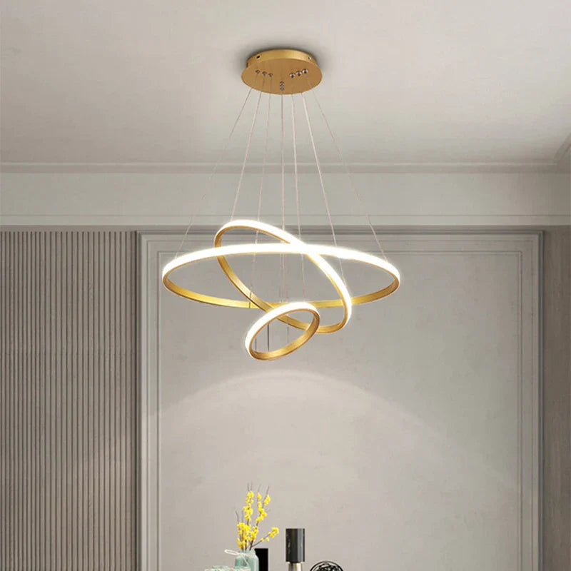 DecorBites™ Gold Circle Rings Chandelier LED Pendant Light for Living Room, Kitchen, Dining Room