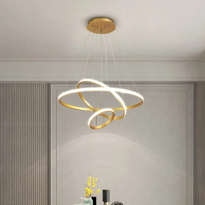 DecorBites™ Gold Circle Rings Chandelier LED Pendant Light for Living Room, Kitchen, Dining Room