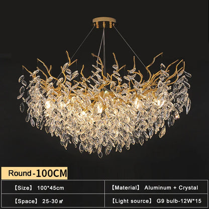 DecorBites™ Gold Crystal Chandeliers for Dining Room Branch Hanging Lamp Large Lighting